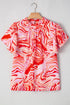 Artistic Muse Abstract Print Ruffle Cascade Mock Neck Blouse